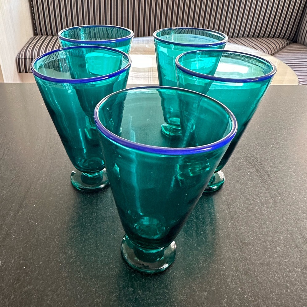 Matilda Goad & Co. Stemless Blue and Green Wine Glass - Set of 5